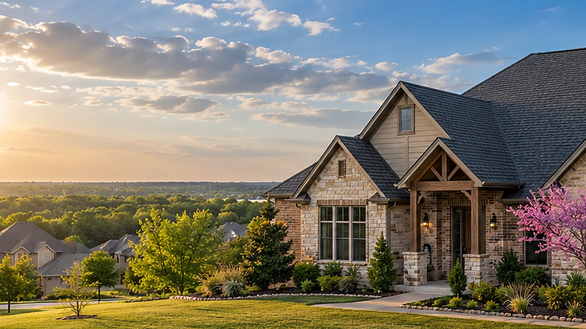 AI-generated illustration of a residential shingle roof on an Oklahoma-style home